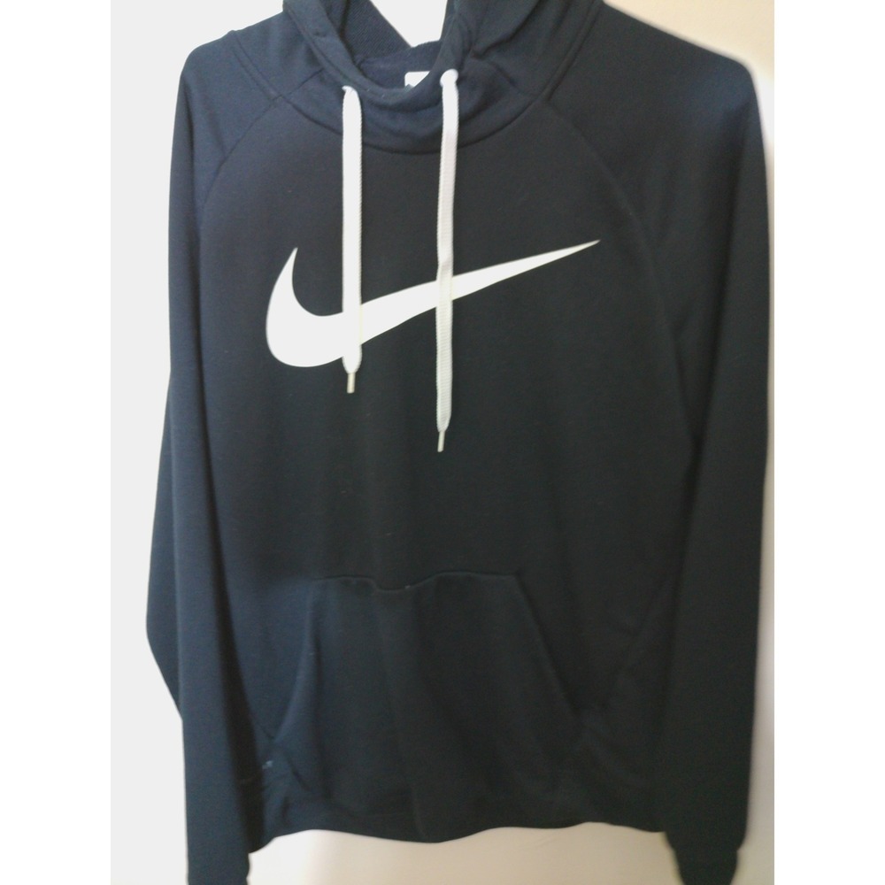 Nike Hoodie Women Large Black Pullover Dri-FIT Swoosh Logo Activewear Sporty